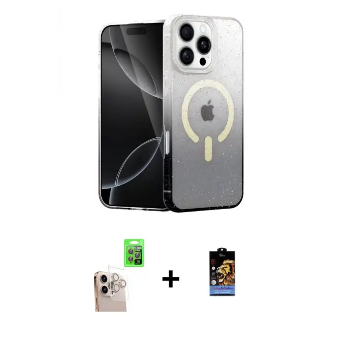 ieg™ iPhone 16 Pro Max Kılıf Eksen Minimal Özel Seri - Siyah Buffer Hayalet Cam Ekran Koruyucu + Raze Metal Kamera Lens - NLGY