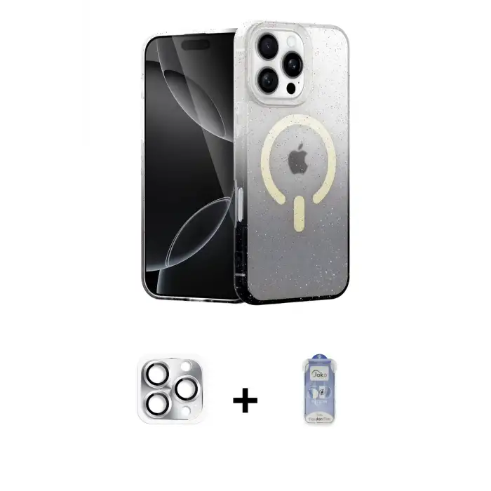 ieg™ iPhone 16 Pro Max Kılıf Eksen Minimal Özel Seri - Siyah Joko Magic 5D Cam + Pers Alüminyum Kamera Lens - GS
