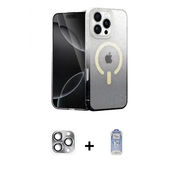 ieg™ iPhone 16 Pro Max Kılıf Eksen Minimal Özel Seri - Siyah Joko Magic 5D Cam + Pers Alüminyum Kamera Lens - GI