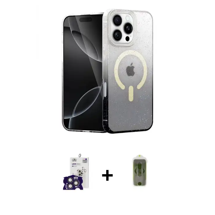 ieg™ iPhone 16 Pro Max Kılıf Eksen Minimal Özel Seri - Siyah Joko Magic 5D Hayalet Cam + Bilvis Titan Kamera Lens - TMGI