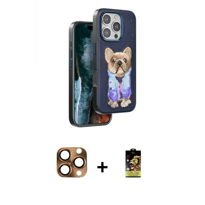 ieg™ iPhone 16 Pro Max Kılıf İz Minimal Koleksiyonu - Siyah Buffer Cam Ekran Koruyucu + Pers Alüminyum Kamera Lens - CLTM