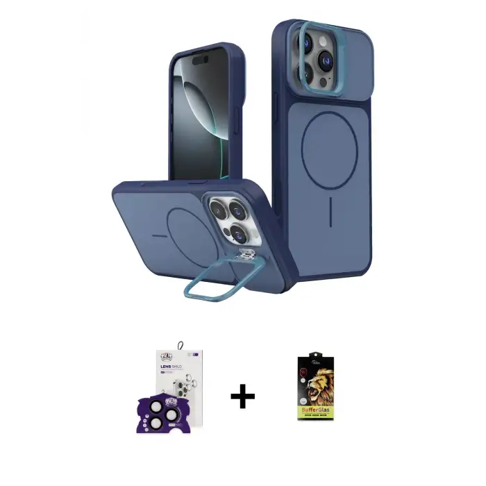 ieg™ iPhone 16 Pro Max Kılıf İz Modern Prime - Siyah Buffer Cam Ekran Koruyucu + Bilvis Titan Kamera Lens - SH