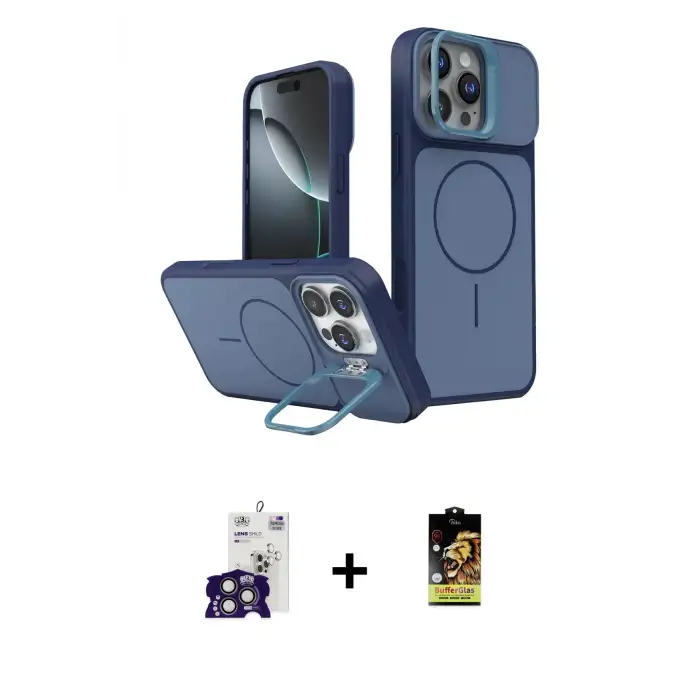 ieg™ iPhone 16 Pro Max Kılıf İz Modern Prime - Siyah Buffer Cam Ekran Koruyucu + Bilvis Titan Kamera Lens - TMGI