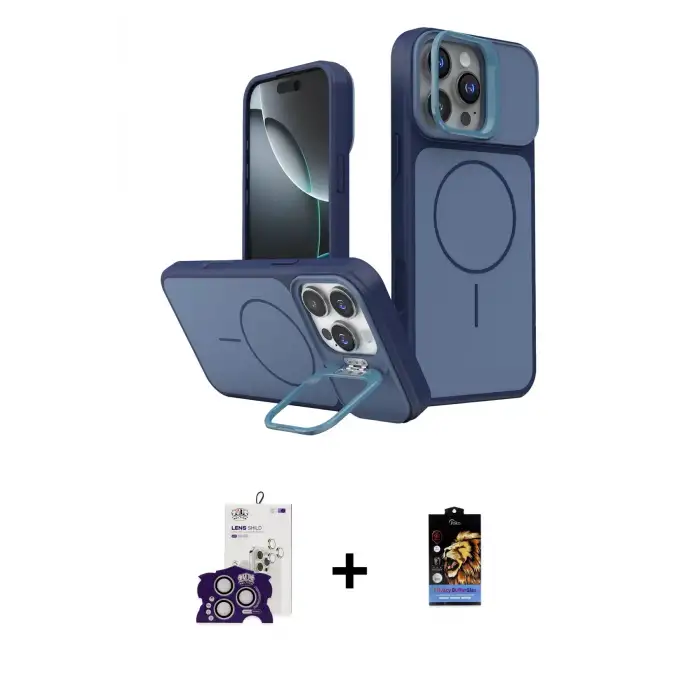 ieg™ iPhone 16 Pro Max Kılıf İz Modern Prime - Siyah Buffer Hayalet Cam Ekran Koruyucu + Bilvis Titan Kamera Lens - GS