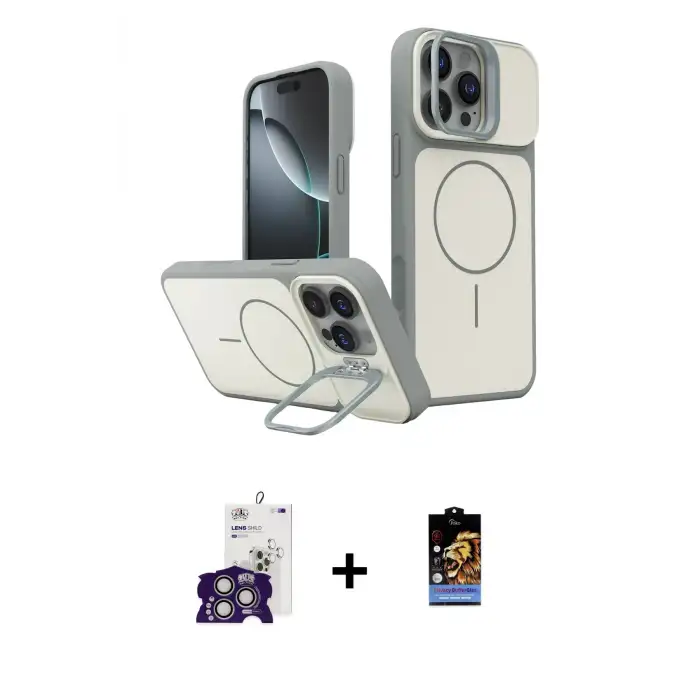 ieg™ iPhone 16 Pro Max Kılıf İz Modern Prime - Siyah Buffer Hayalet Cam Ekran Koruyucu + Bilvis Titan Kamera Lens - GS