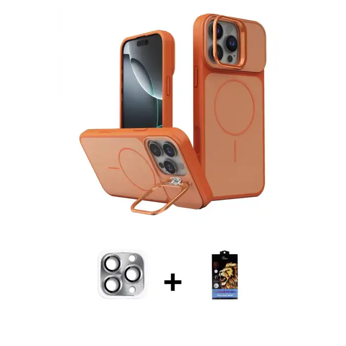 ieg™ iPhone 16 Pro Max Kılıf İz Modern Prime - Siyah Buffer Hayalet Cam Ekran Koruyucu + Pers Alüminyum Kamera Lens - GI