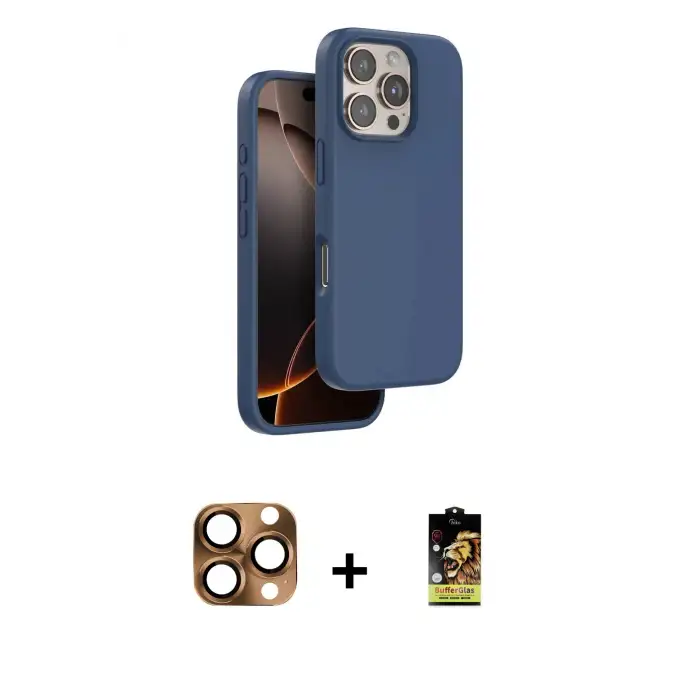 ieg™ iPhone 16 Pro Max Kılıf Kıvılcım Çizgi Serisi - Siyah Buffer Cam Ekran Koruyucu + Pers Alüminyum Kamera Lens - CLTM