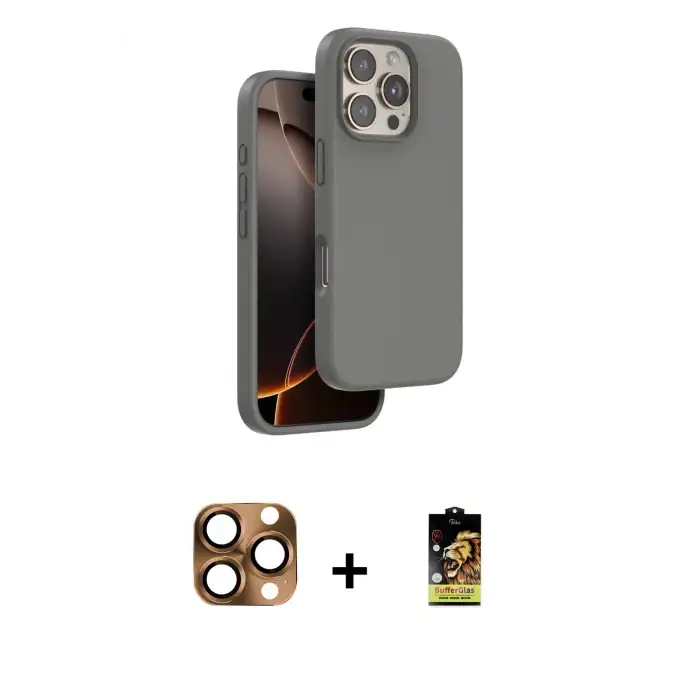 ieg™ iPhone 16 Pro Max Kılıf Kıvılcım Çizgi Serisi - Siyah Buffer Cam Ekran Koruyucu + Pers Alüminyum Kamera Lens - CLTM