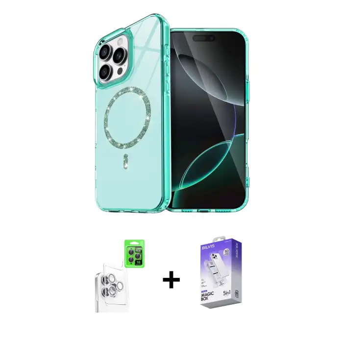 ieg™ iPhone 16 Pro Max Kılıf Kıvılcım Form Prime - Siyah Bilvis 5in1 3D Magic Cam Ekran Koruyucu + Raze Metal Kamera Lens - BZ