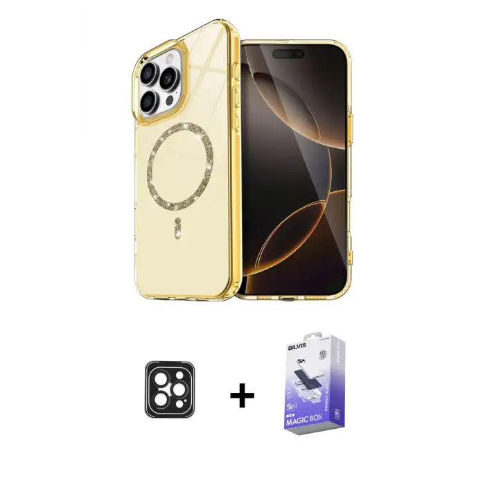 ieg™ iPhone 16 Pro Max Kılıf Kıvılcım Form Prime - Siyah Bilvis 5in1 5D Magic Hayalet Cam Ekran Koruyucu + PVD Metal Kamera Lens - SH