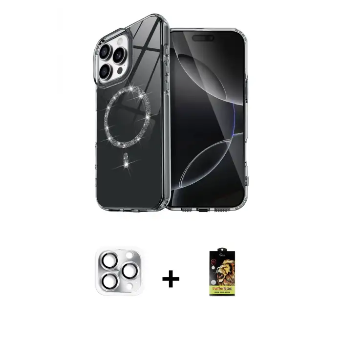 ieg™ iPhone 16 Pro Max Kılıf Kıvılcım Form Prime - Siyah Buffer Cam Ekran Koruyucu + Pers Alüminyum Kamera Lens - GS