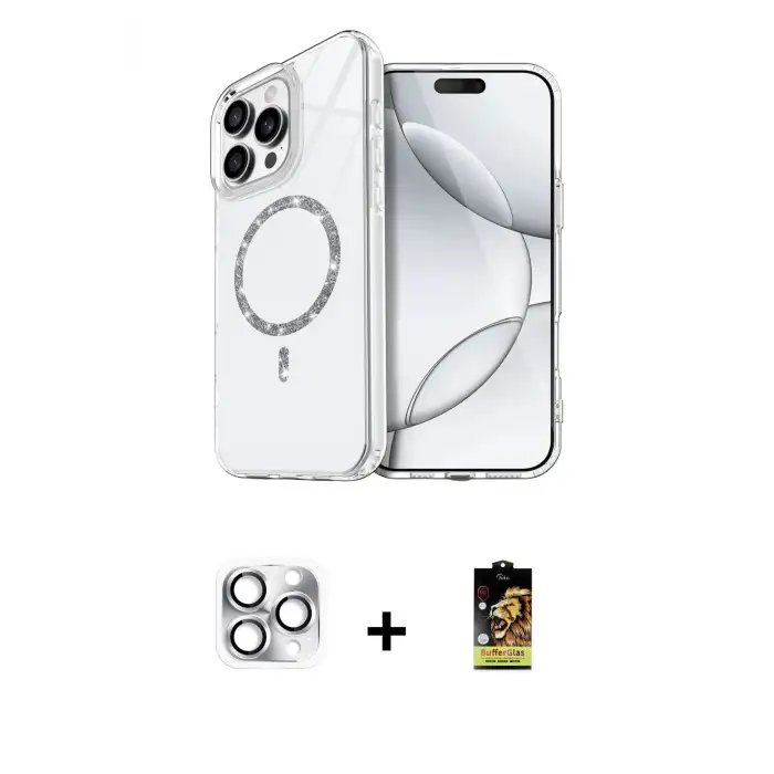ieg™ iPhone 16 Pro Max Kılıf Kıvılcım Form Prime - Siyah Buffer Cam Ekran Koruyucu + Pers Alüminyum Kamera Lens - GS