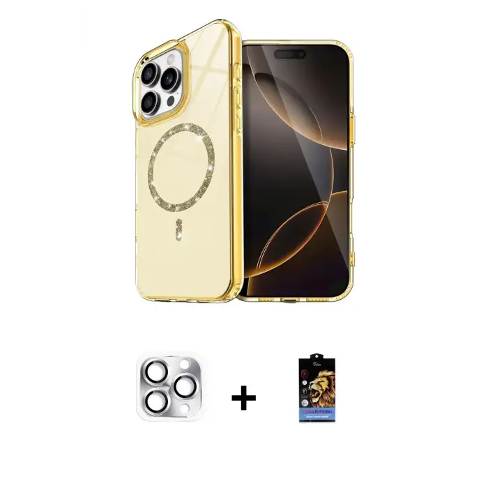ieg™ iPhone 16 Pro Max Kılıf Kıvılcım Form Prime - Siyah Buffer Hayalet Cam Ekran Koruyucu + Pers Alüminyum Kamera Lens - GS