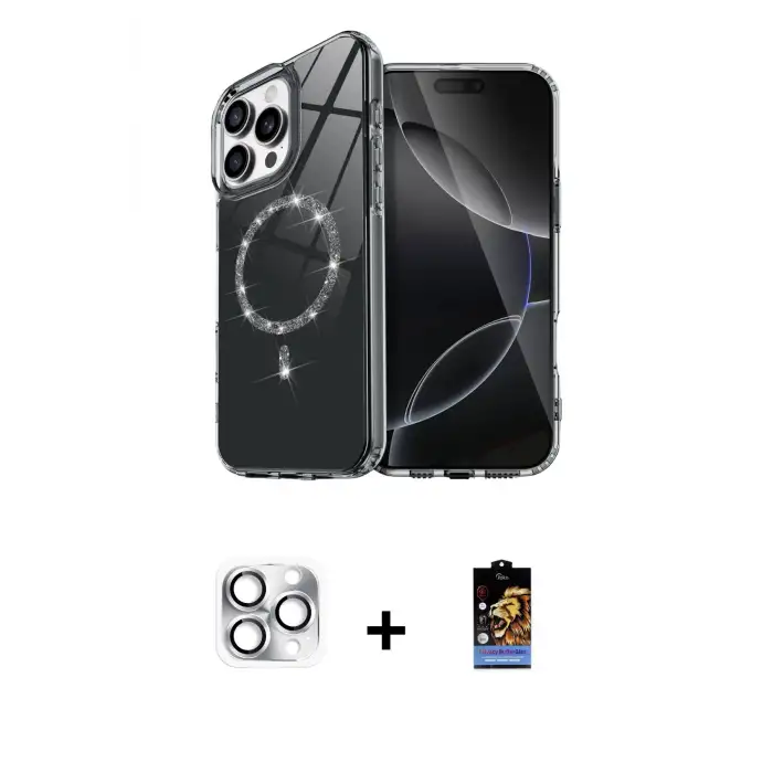 ieg™ iPhone 16 Pro Max Kılıf Kıvılcım Form Prime - Siyah Buffer Hayalet Cam Ekran Koruyucu + Pers Alüminyum Kamera Lens - GS