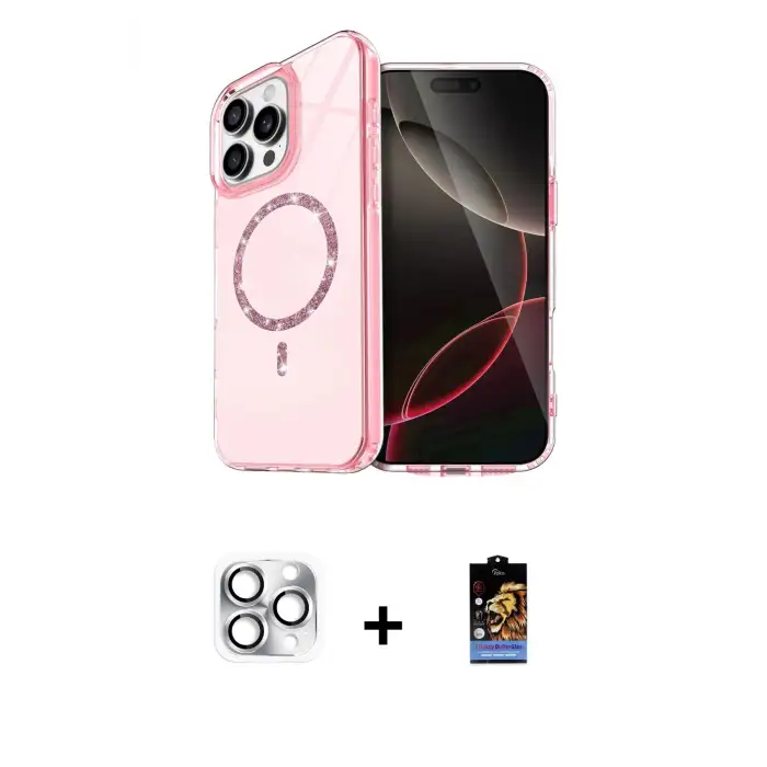 ieg™ iPhone 16 Pro Max Kılıf Kıvılcım Form Prime - Siyah Buffer Hayalet Cam Ekran Koruyucu + Pers Alüminyum Kamera Lens - GS