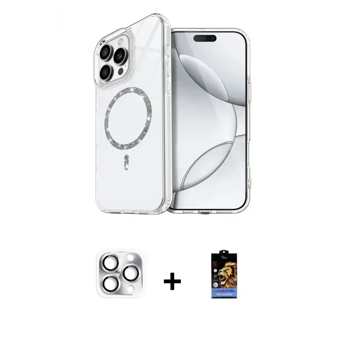 ieg™ iPhone 16 Pro Max Kılıf Kıvılcım Form Prime - Siyah Buffer Hayalet Cam Ekran Koruyucu + Pers Alüminyum Kamera Lens - GS