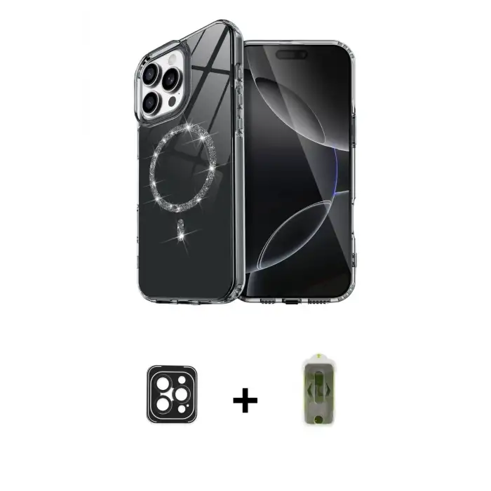 ieg™ iPhone 16 Pro Max Kılıf Kıvılcım Form Prime - Siyah Joko Magic 5D Hayalet Cam + PVD Metal Kamera Lens - SH