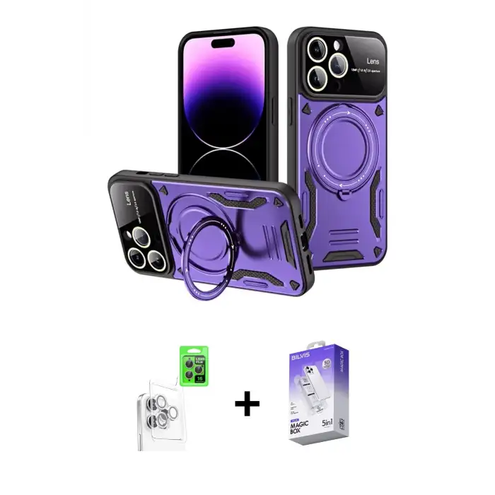 ieg™ iPhone 16 Pro Max Kılıf Kıvılcım Modern Serisi - Siyah Bilvis 5in1 3D Magic Cam Ekran Koruyucu + Raze Metal Kamera Lens - BZ