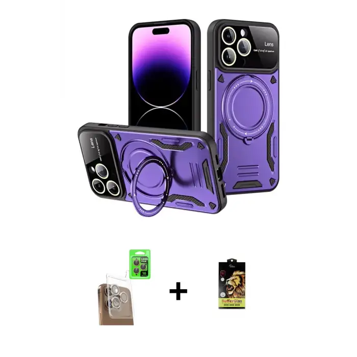 ieg™ iPhone 16 Pro Max Kılıf Kıvılcım Modern Serisi - Siyah Buffer Cam Ekran Koruyucu + Raze Metal Kamera Lens - CLTM