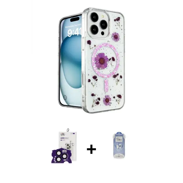 ieg™ iPhone 16 Pro Max Kılıf Kozmos Doku - Siyah Joko Magic 5D Cam + Bilvis Titan Kamera Lens - SH