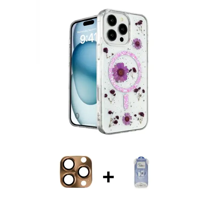 ieg™ iPhone 16 Pro Max Kılıf Kozmos Doku - Siyah Joko Magic 5D Cam + Pers Alüminyum Kamera Lens - CLTM