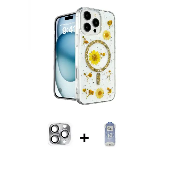 ieg™ iPhone 16 Pro Max Kılıf Kozmos Doku - Siyah Joko Magic 5D Cam + Pers Alüminyum Kamera Lens - GI