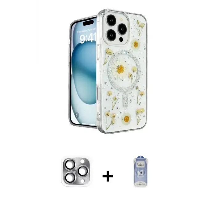 ieg™ iPhone 16 Pro Max Kılıf Kozmos Doku - Siyah Joko Magic 5D Cam + Pers Alüminyum Kamera Lens - GI
