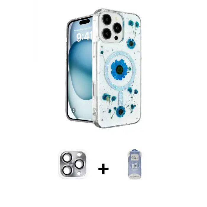 ieg™ iPhone 16 Pro Max Kılıf Kozmos Doku - Siyah Joko Magic 5D Cam + Pers Alüminyum Kamera Lens - GI