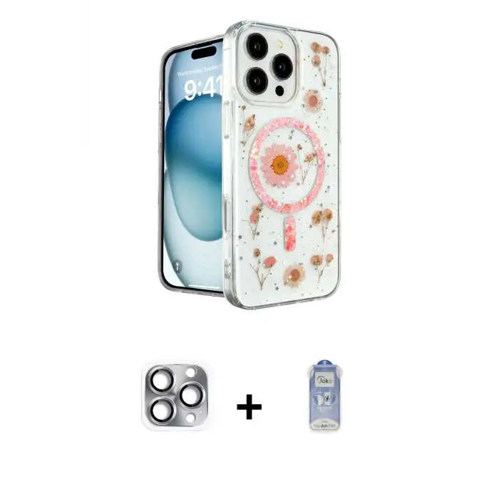 ieg™ iPhone 16 Pro Max Kılıf Kozmos Doku - Siyah Joko Magic 5D Cam + Pers Alüminyum Kamera Lens - GI