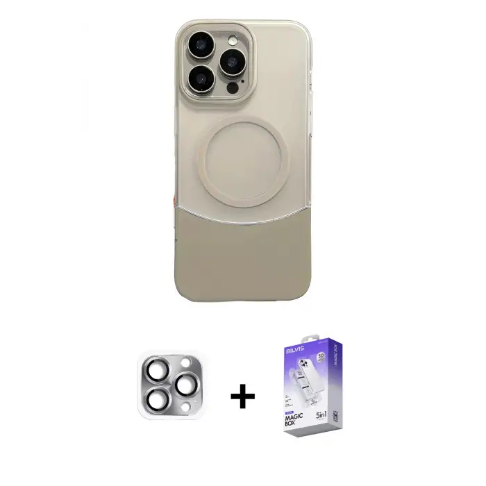 ieg™ iPhone 16 Pro Max Kılıf Kozmos Form Özel Seri - Siyah Bilvis 5in1 3D Magic Cam Ekran Koruyucu + Pers Alüminyum Kamera Lens - GI