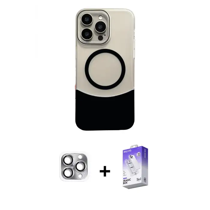 ieg™ iPhone 16 Pro Max Kılıf Kozmos Form Özel Seri - Siyah Bilvis 5in1 3D Magic Cam Ekran Koruyucu + Pers Alüminyum Kamera Lens - GI