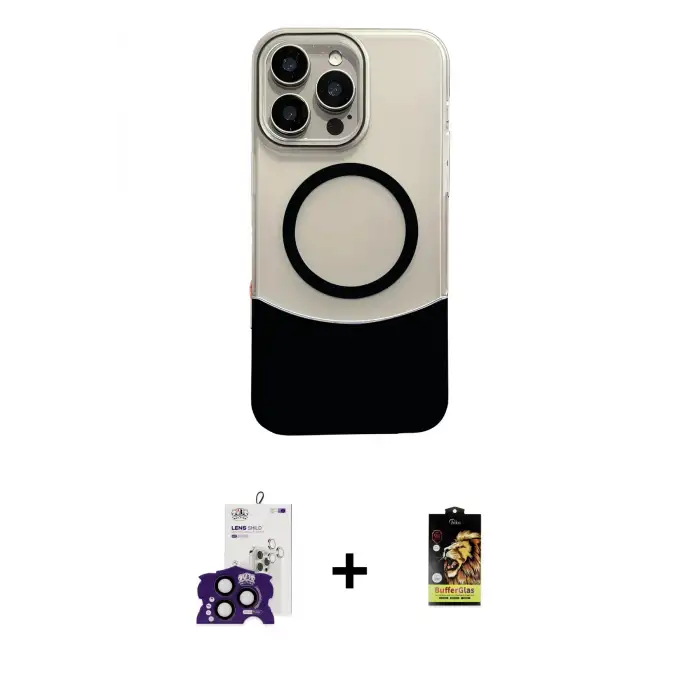 ieg™ iPhone 16 Pro Max Kılıf Kozmos Form Özel Seri - Siyah Buffer Cam Ekran Koruyucu + Bilvis Titan Kamera Lens - SH