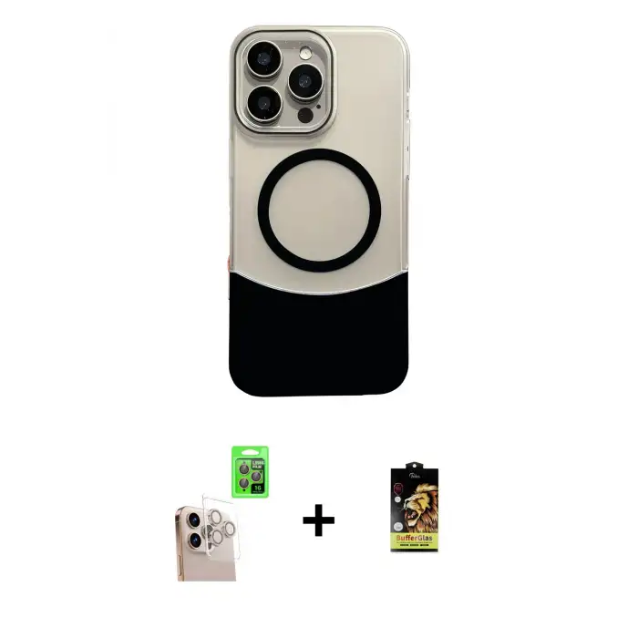 ieg™ iPhone 16 Pro Max Kılıf Kozmos Form Özel Seri - Siyah Buffer Cam Ekran Koruyucu + Raze Metal Kamera Lens - NLGY