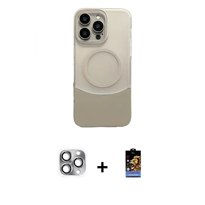 ieg™ iPhone 16 Pro Max Kılıf Kozmos Form Özel Seri - Siyah Buffer Hayalet Cam Ekran Koruyucu + Pers Alüminyum Kamera Lens - GI