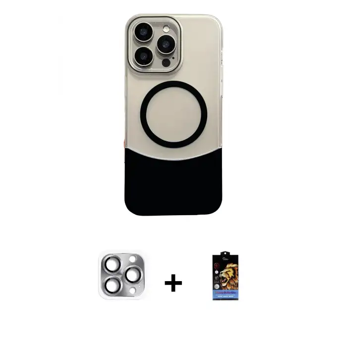 ieg™ iPhone 16 Pro Max Kılıf Kozmos Form Özel Seri - Siyah Buffer Hayalet Cam Ekran Koruyucu + Pers Alüminyum Kamera Lens - GI