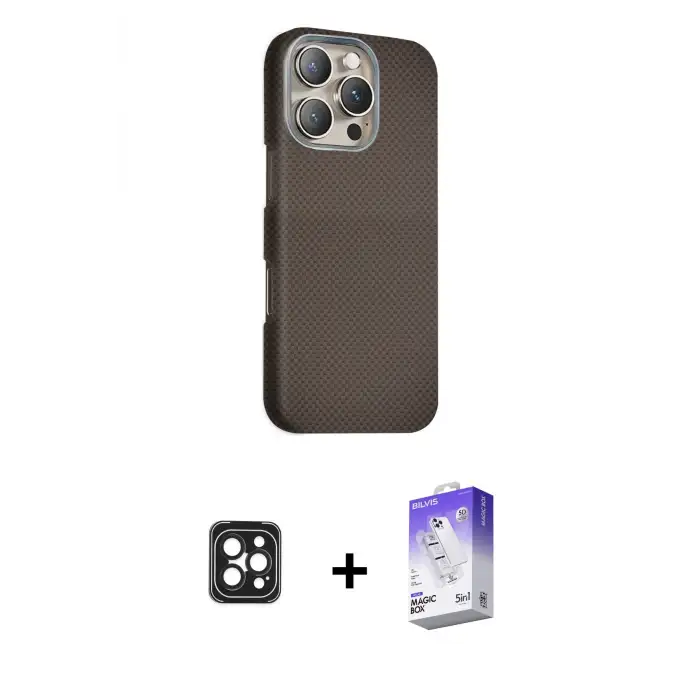 ieg™ iPhone 16 Pro Max Kılıf Kozmos Klasik Prime - Siyah Bilvis 5in1 3D Magic Cam Ekran Koruyucu + PVD Metal Kamera Lens - SH
