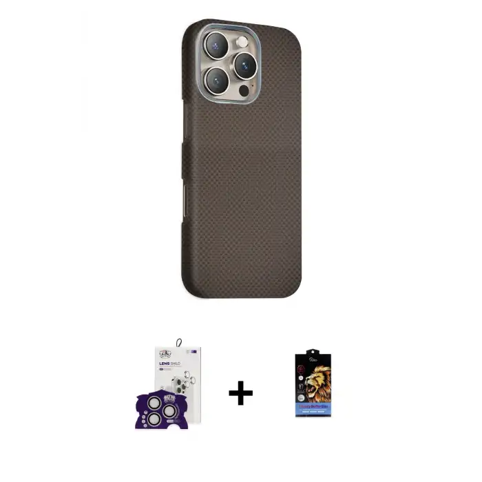 ieg™ iPhone 16 Pro Max Kılıf Kozmos Klasik Prime - Siyah Buffer Hayalet Cam Ekran Koruyucu + Bilvis Titan Kamera Lens - GS