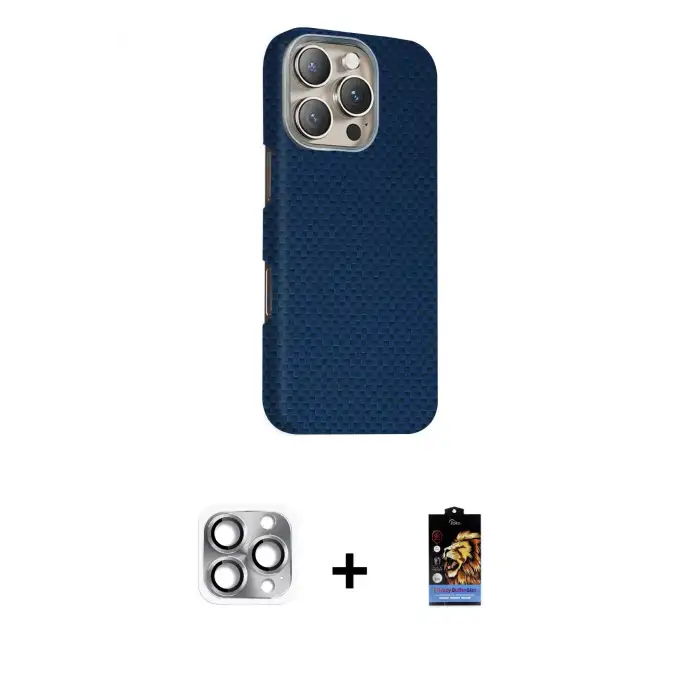 ieg™ iPhone 16 Pro Max Kılıf Kozmos Klasik Prime - Siyah Buffer Hayalet Cam Ekran Koruyucu + Pers Alüminyum Kamera Lens - GI