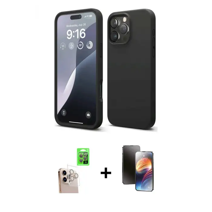 ieg™ iPhone 16 Pro Max Kılıf Kozmos Yansıma Özel Seri - Siyah 3D Antistatik Mat Seramik Nano Ekran Koruyucu + Raze Metal Kamera Lens - NLGY