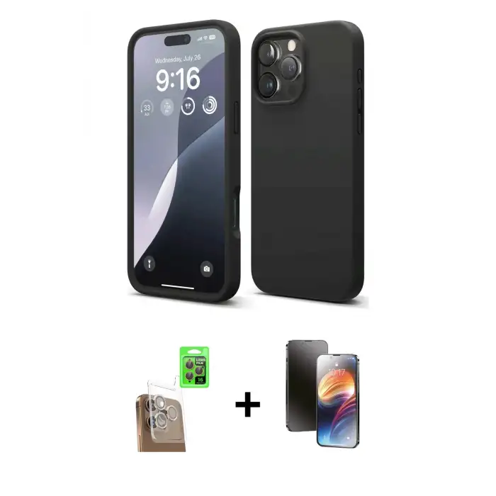 ieg™ iPhone 16 Pro Max Kılıf Kozmos Yansıma Özel Seri - Siyah 3D Antistatik Mat Seramik Nano Ekran Koruyucu + Raze Metal Kamera Lens - CLTM