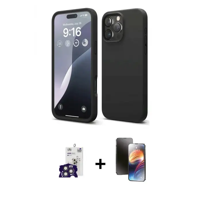 ieg™ iPhone 16 Pro Max Kılıf Kozmos Yansıma Özel Seri - Siyah 3D Antistatik Mat Seramik Nano Ekran Koruyucu + Bilvis Titan Kamera Lens - TMGI