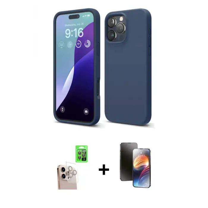 ieg™ iPhone 16 Pro Max Kılıf Kozmos Yansıma Özel Seri - Siyah 3D Antistatik Mat Seramik Nano Ekran Koruyucu + Raze Metal Kamera Lens - NLGY