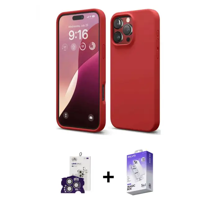 ieg™ iPhone 16 Pro Max Kılıf Kozmos Yansıma Özel Seri - Siyah Bilvis 5in1 3D Magic Cam Ekran Koruyucu + Bilvis Titan Kamera Lens - GS
