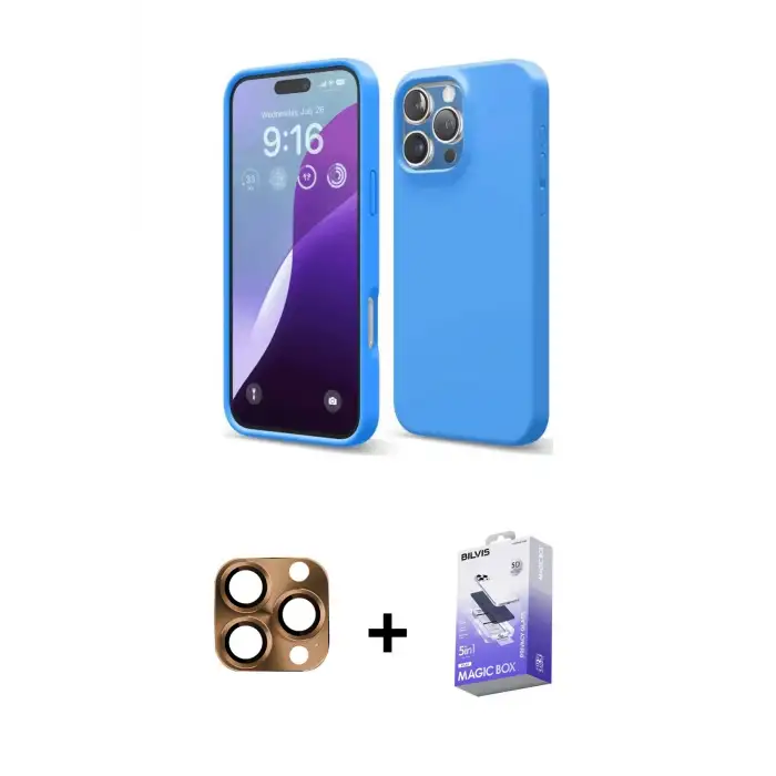 ieg™ iPhone 16 Pro Max Kılıf Kozmos Yansıma Özel Seri - Siyah Bilvis 5in1 5D Magic Hayalet Cam Ekran Koruyucu + Pers Alüminyum Kamera Lens - CLTM