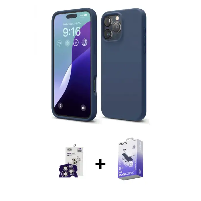 ieg™ iPhone 16 Pro Max Kılıf Kozmos Yansıma Özel Seri - Siyah Bilvis 5in1 5D Magic Hayalet Cam Ekran Koruyucu + Bilvis Titan Kamera Lens - TMGI
