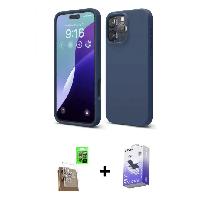 ieg™ iPhone 16 Pro Max Kılıf Kozmos Yansıma Özel Seri - Siyah Bilvis 5in1 5D Magic Hayalet Cam Ekran Koruyucu + Raze Metal Kamera Lens - CLTM
