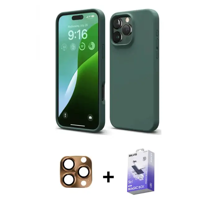 ieg™ iPhone 16 Pro Max Kılıf Kozmos Yansıma Özel Seri - Siyah Bilvis 5in1 5D Magic Hayalet Cam Ekran Koruyucu + Pers Alüminyum Kamera Lens - CLTM