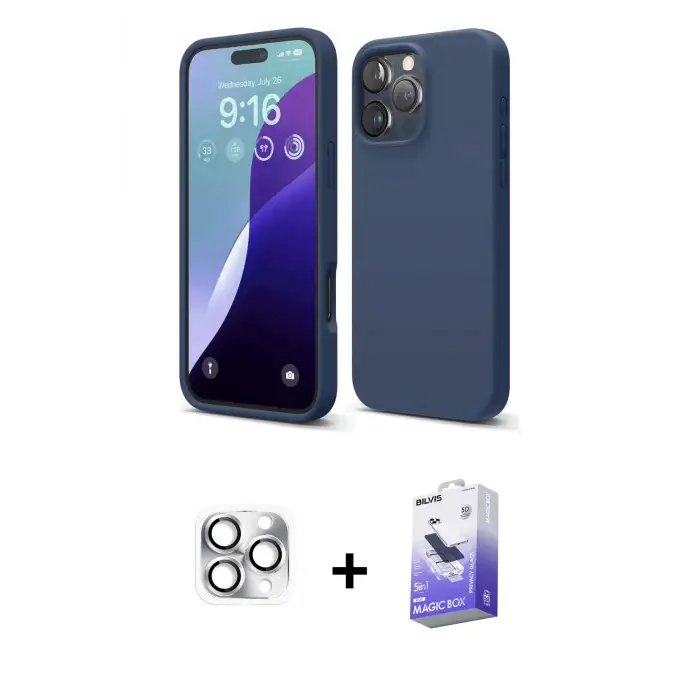 ieg™ iPhone 16 Pro Max Kılıf Kozmos Yansıma Özel Seri - Siyah Bilvis 5in1 5D Magic Hayalet Cam Ekran Koruyucu + Pers Alüminyum Kamera Lens - GS