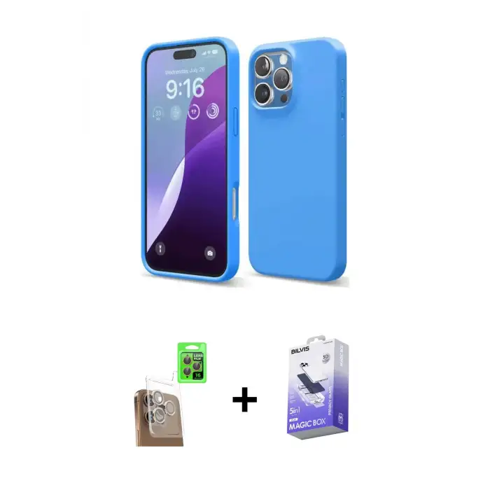 ieg™ iPhone 16 Pro Max Kılıf Kozmos Yansıma Özel Seri - Siyah Bilvis 5in1 5D Magic Hayalet Cam Ekran Koruyucu + Raze Metal Kamera Lens - CLTM