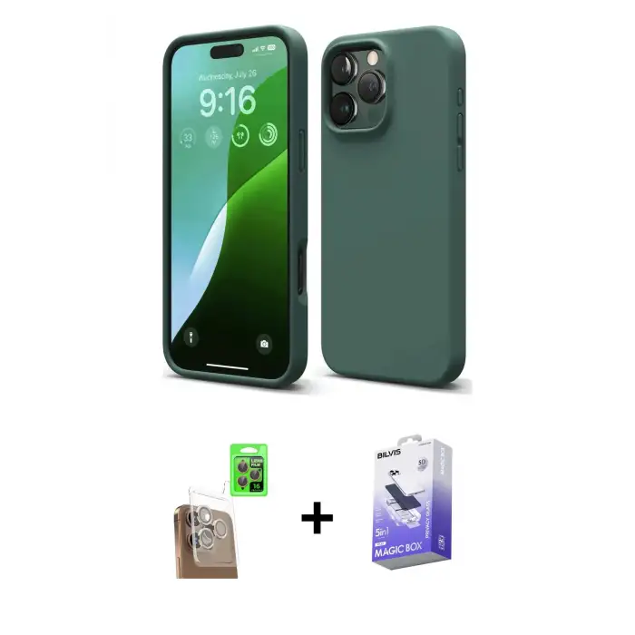 ieg™ iPhone 16 Pro Max Kılıf Kozmos Yansıma Özel Seri - Siyah Bilvis 5in1 5D Magic Hayalet Cam Ekran Koruyucu + Raze Metal Kamera Lens - CLTM